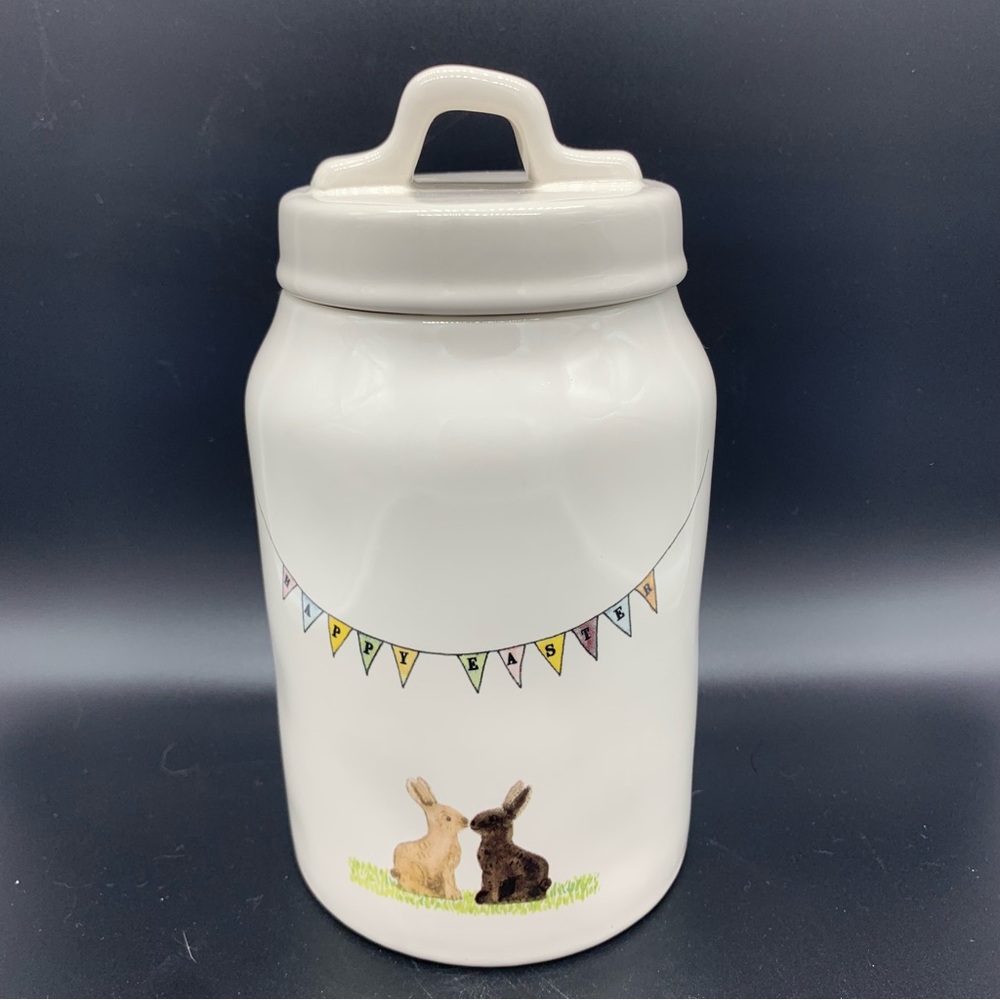 Happy Easter Banner Bunny Love Rae Dunn Canister Artisan Magenta 7.5”Tall White
